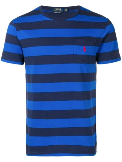 Shop Polo Ralph Lauren Logo Striped T-shirt In Blue