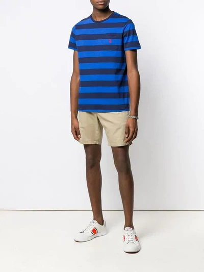 Shop Polo Ralph Lauren Logo Striped T-shirt In Blue