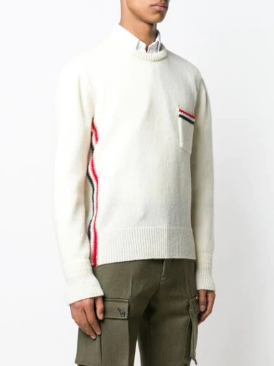 Shop Thom Browne Relaxed Rwb Intarsia Stripe Pullover In White