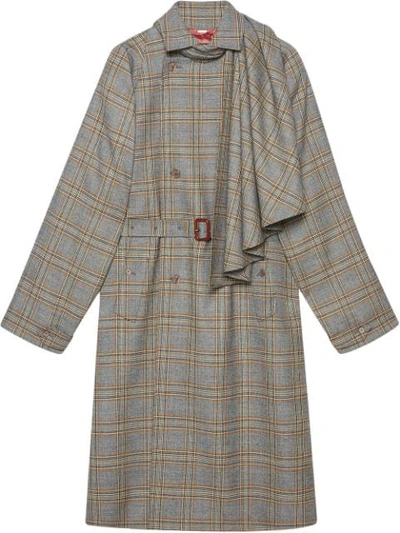 Shop Gucci Wool Coat With Detachable Scarf In Neutrals