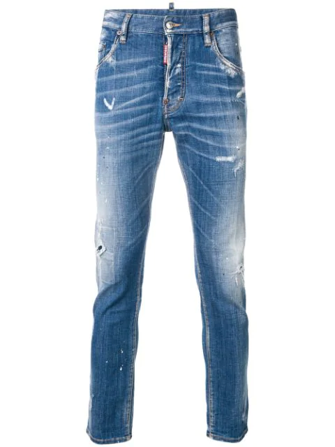 Dsquared2 Paint Splatter-effect Skater Jeans In Blue | ModeSens