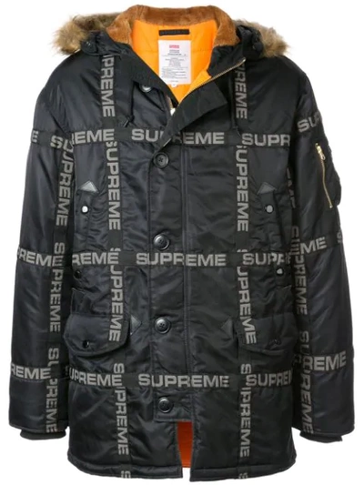 Shop Supreme Logo Tape Parka Coat In Black