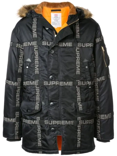 SUPREME LOGO TAPE PARKA COAT - 黑色