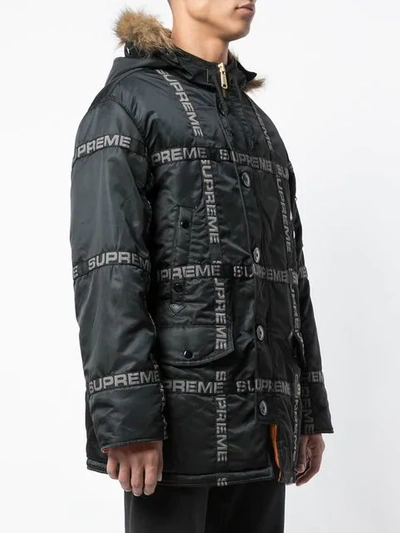 Shop Supreme Logo Tape Parka Coat In Black