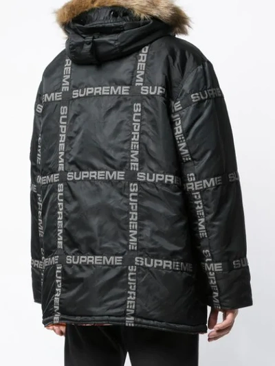 Shop Supreme Logo Tape Parka Coat In Black