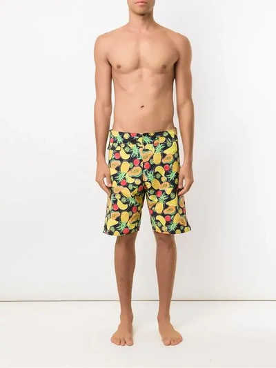 Shop Amir Slama Fruit Print Swim Shorts In Black