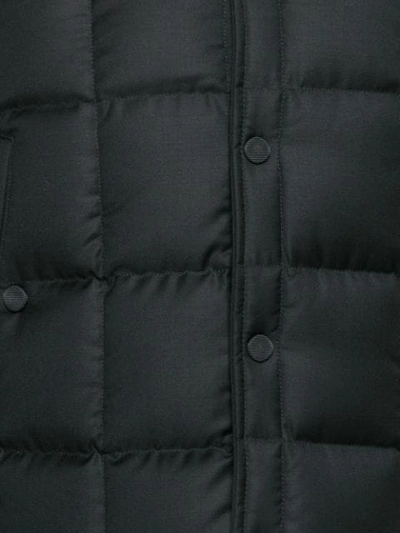 Downfilled Button Front Vest In Black Super 130's Wool Twill