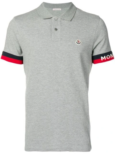 Shop Moncler Striped Trim Polo Shirt In Grey