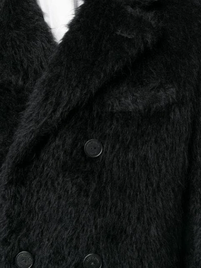 Shop Saint Laurent Furry Double-breasted Coat In Black