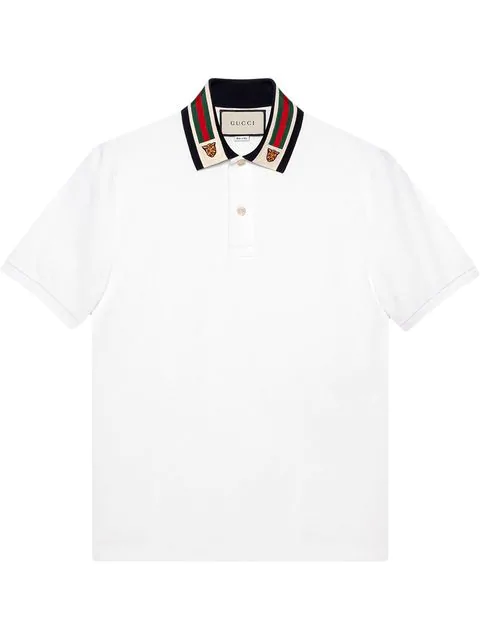 Gucci Tiger-embroidered Cotton-pique Polo Shirt In White | ModeSens