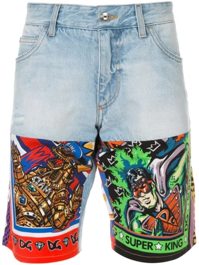 Shop Dolce & Gabbana Comic Print Denim Shorts In S9001