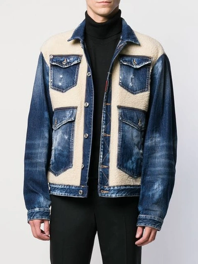 Shop Dsquared2 Faux Shearling Panels Denim Jacket In Blue