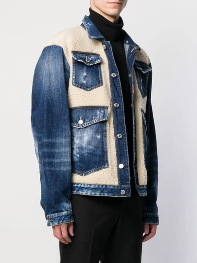 Shop Dsquared2 Faux Shearling Panels Denim Jacket In Blue