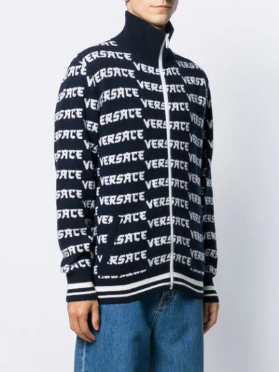 Shop Versace Knitted Logo Sweatshirt In Blue