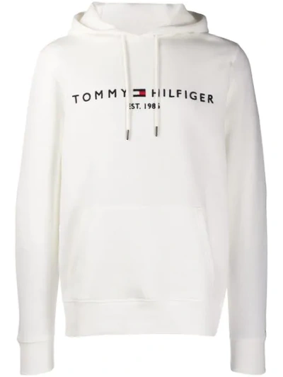 Shop Tommy Hilfiger Logo Print Hoodie In White