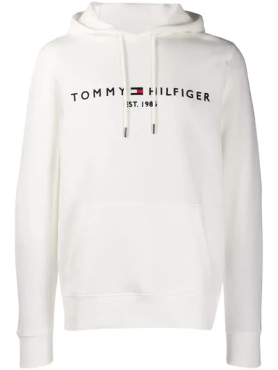 TOMMY HILFIGER LOGO PRINT HOODIE - 白色