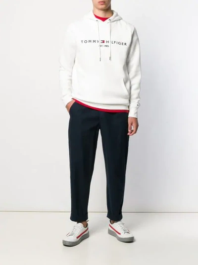 Shop Tommy Hilfiger Logo Print Hoodie In White