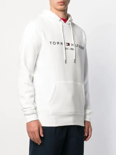 Shop Tommy Hilfiger Logo Print Hoodie In White