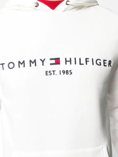 Shop Tommy Hilfiger Logo Print Hoodie In White