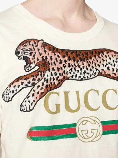 Shop Gucci Logo Leopard T-shirt In White