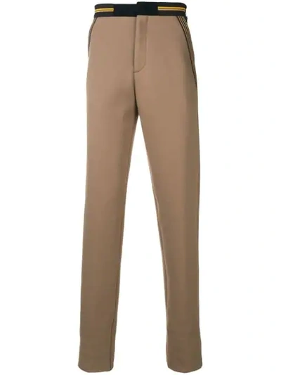 Shop Fendi Striped Trim Tailored Trousers In Brown