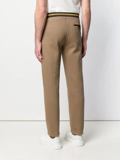 Shop Fendi Striped Trim Tailored Trousers In Brown