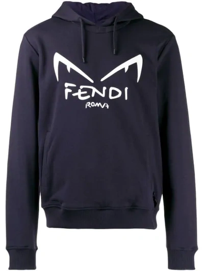 Shop Fendi Diabolic Eyes Hoodie In Blue