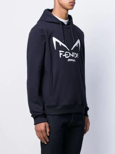 Shop Fendi Diabolic Eyes Hoodie In Blue