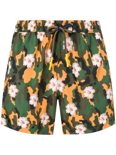 Shop Entre Amis Floral Drawstring Swim Shorts In Green