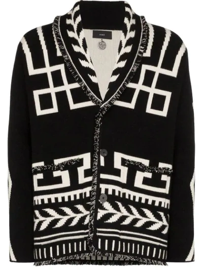 Shop Alanui Intarsia Knit Cashmere Cardigan In Black