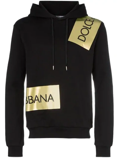 Shop Dolce & Gabbana Logo Tape Drawstring Hoodie In Black
