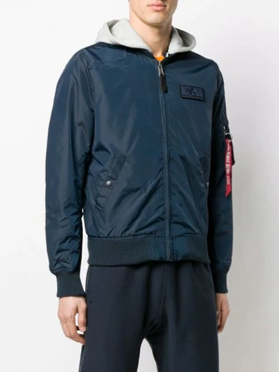 Shop Alpha Industries Bomber Jacket With A Hood - Blue