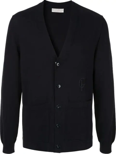 Shop Gieves & Hawkes Embroidered Logo Cardigan In Blue
