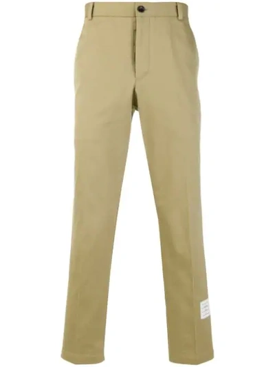 Shop Thom Browne Camel Logo Patch Cotton Chino Trousers