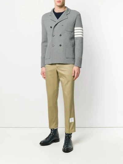 Shop Thom Browne Camel Logo Patch Cotton Chino Trousers