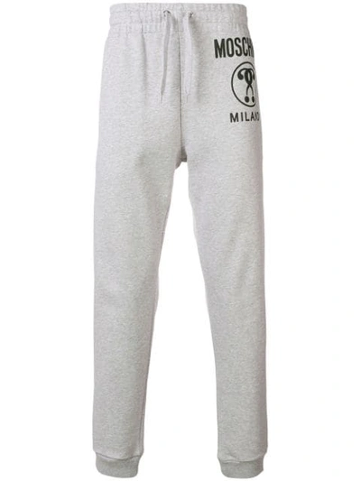 Shop Moschino Double Question Mark Logo Track Pants In Grey