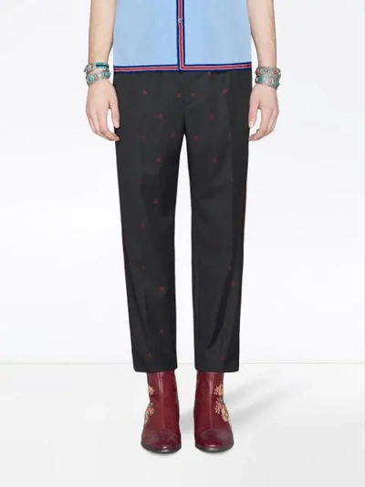 Shop Gucci Bees Wool Gabardine Pant In Black