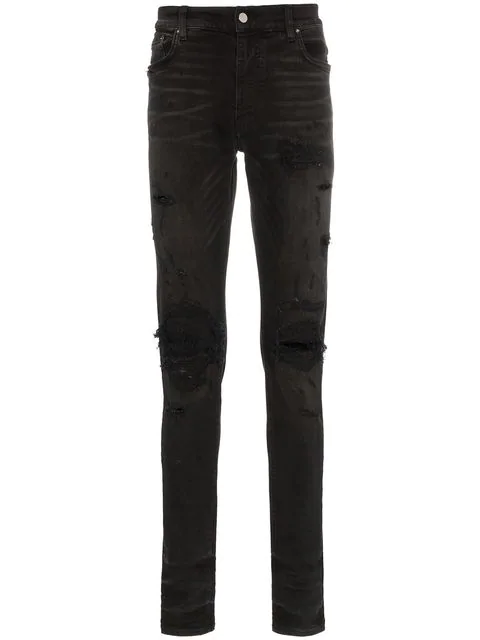 Amiri Repair Distressed Slim Fit Denim Jeans In 101 - Black | ModeSens