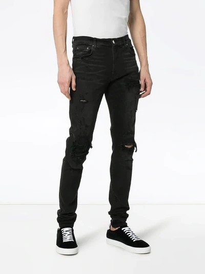 Shop Amiri Repair Distressed Slim Fit Denim Jeans In Black