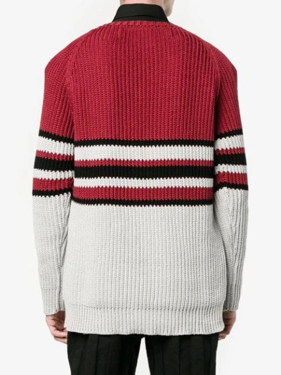 Shop Martine Rose V-neck Stripe Jumper In Red Grey