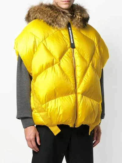 Shop As65 Fur Trimmed Gilet In Yellow