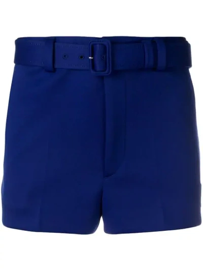 Shop Prada Belted Logo Shorts In Blue