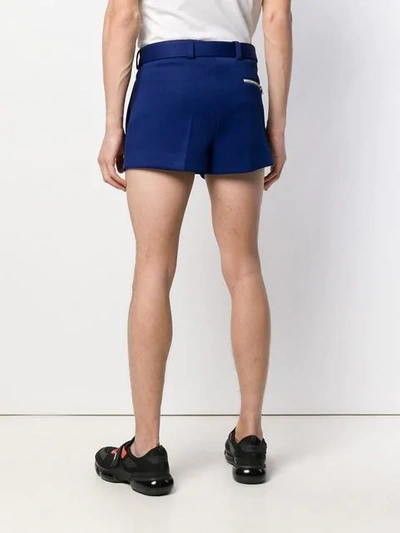 Shop Prada Belted Logo Shorts In Blue