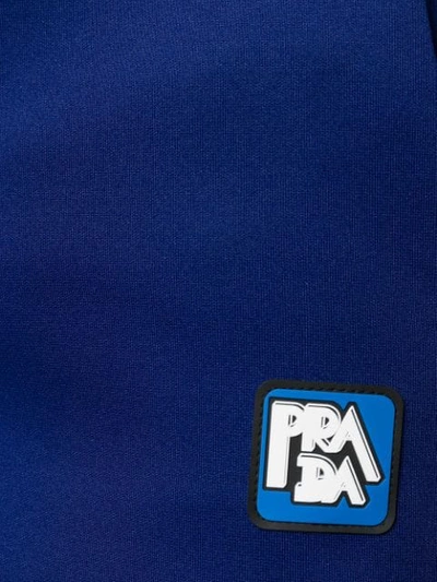 Shop Prada Belted Logo Shorts In Blue