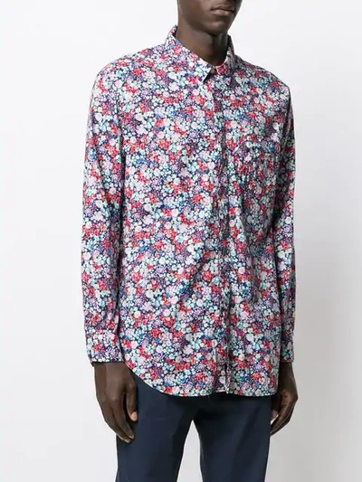 Shop Engineered Garments Floral Print Long-sleeve Shirt In Blue