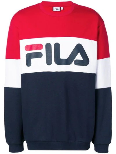 Shop Fila Logo Colour Block Sweatshirt In Red