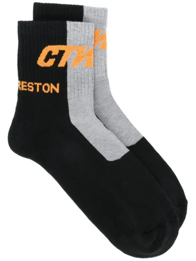 Shop Heron Preston Colourblock Logo Crew Socks In Black