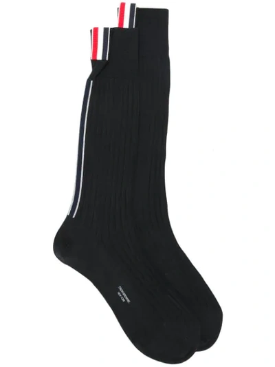Shop Thom Browne Stripe Detail Socks In Black