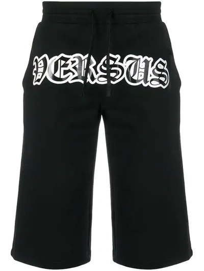 Shop Versus Contrast Logo Bermuda Shorts In Black