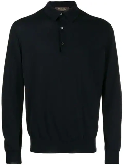 Shop Loro Piana Long Sleeve Polo Sweatshirt In Blue